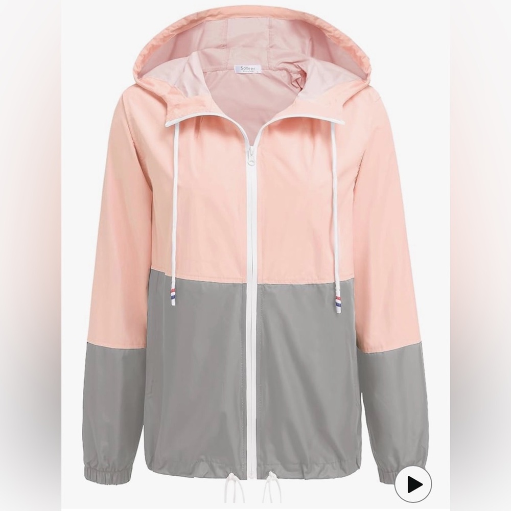 Soteer Pink and Grey Plus Size Hooded Windbreaker/Raincoat ☔️